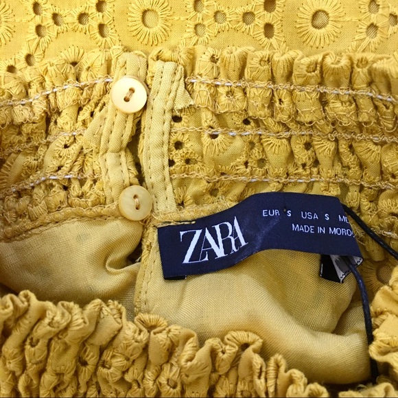 NWT ZARA Openwork Embroidery Eyelet Yellow Mini Shift Dress Women’s Small - Picture 9 of 12